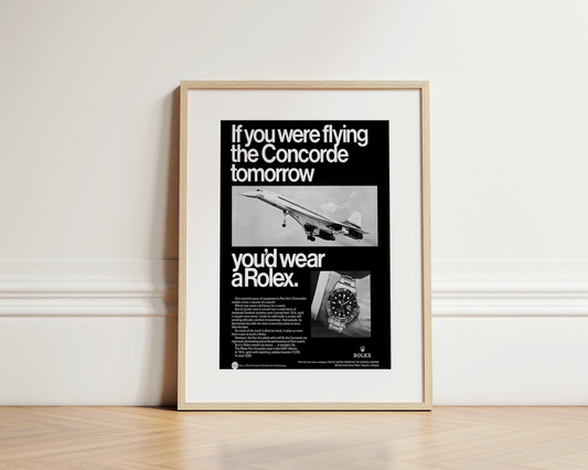 RARE Original 1969 vintage Rolex ad GMT Master Ref. 1675 "If you were flying the Concorde..." advertisement print framed poster
